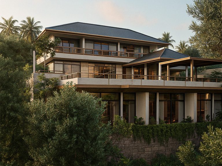 Modern tropical villa design in Bali by Kawista Design & Build – luxury architecture with open layout, cross ventilation, and sustainable stacked roof concept