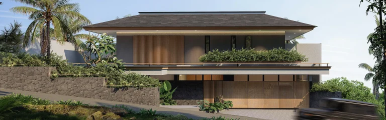 Post-modern Balinese villa with tropical garden and ocean view – Padang Hills House, Padang Padang, Bali.